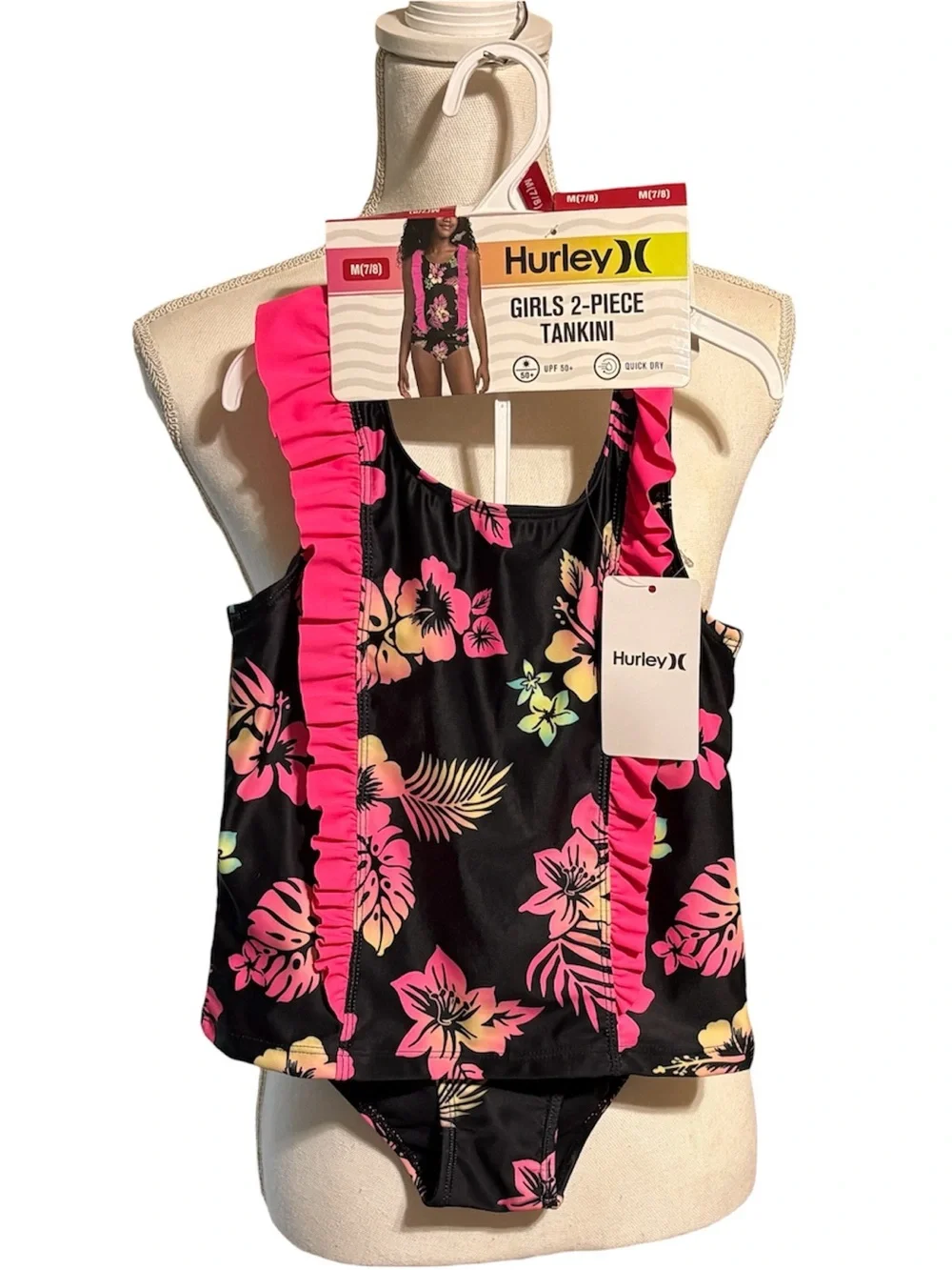 Hurley Girls 2-Piece Ruffle Tankini Swim Set Floral Print Size M(7-8) NWT